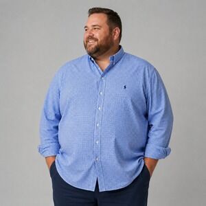 Ralph Lauren Gingham Button Down Shirt Mens 2XB Blue White Cotton Preppy Classic